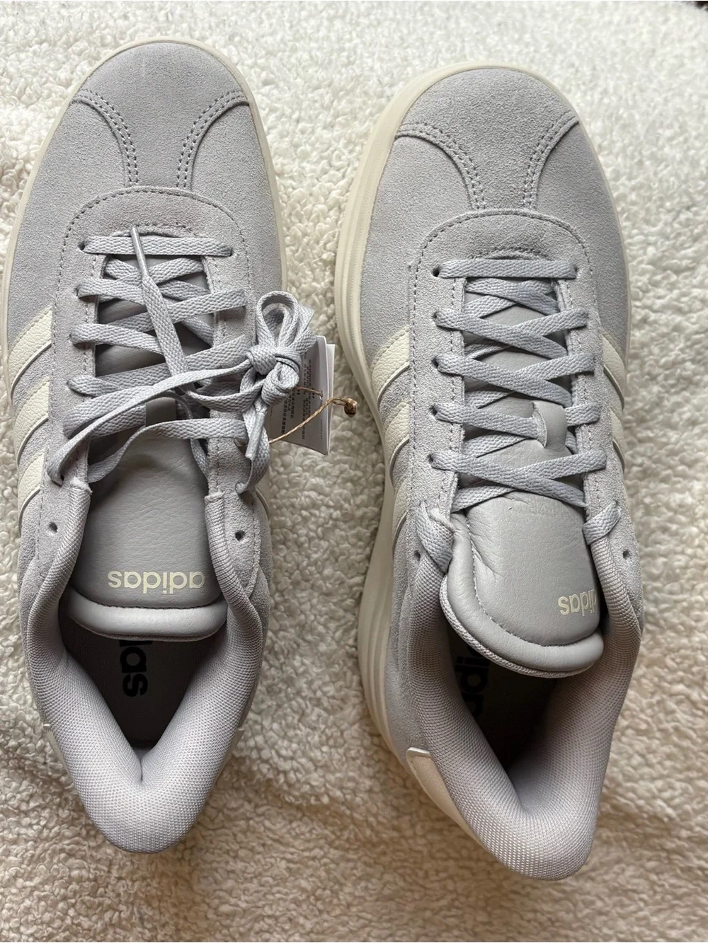 adidas Women’s “VL Court Bold” Platform Sneakers in Light Gray and White 9.5